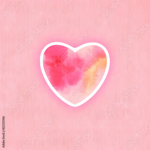 Watercolor Pink Heart Sticker. Raster Illustration of Love Romance Object.