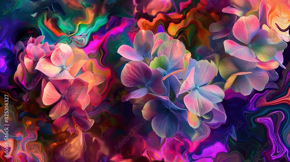 psychedelic hydrangeas flowers abstract design 