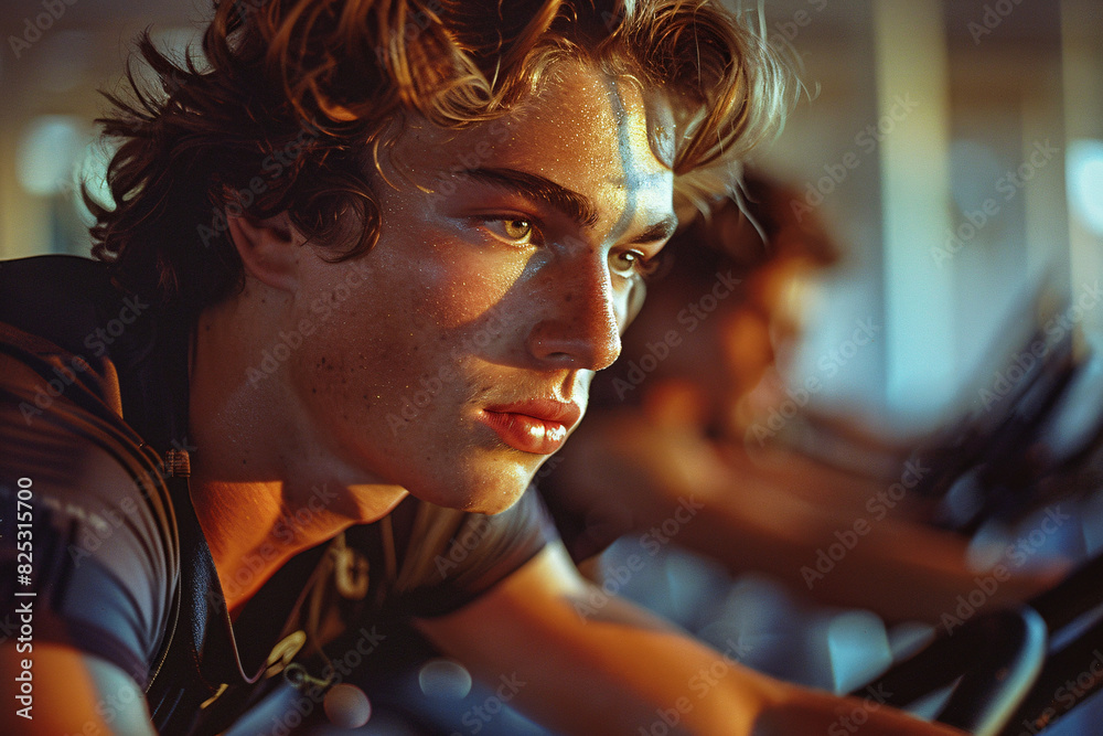 Fototapeta premium A man in a spinning class