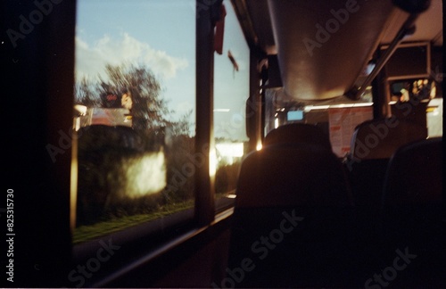 Bus interior at sunset