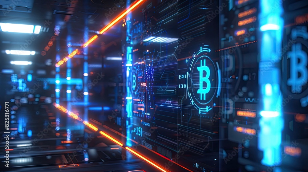 Futuristic Digital Bank with Glowing Cryptocurrency Symbols and Advanced Technologies Futuristic Digital Bank with Glowing Cryptocurrency Symbols and Advanced Technologies