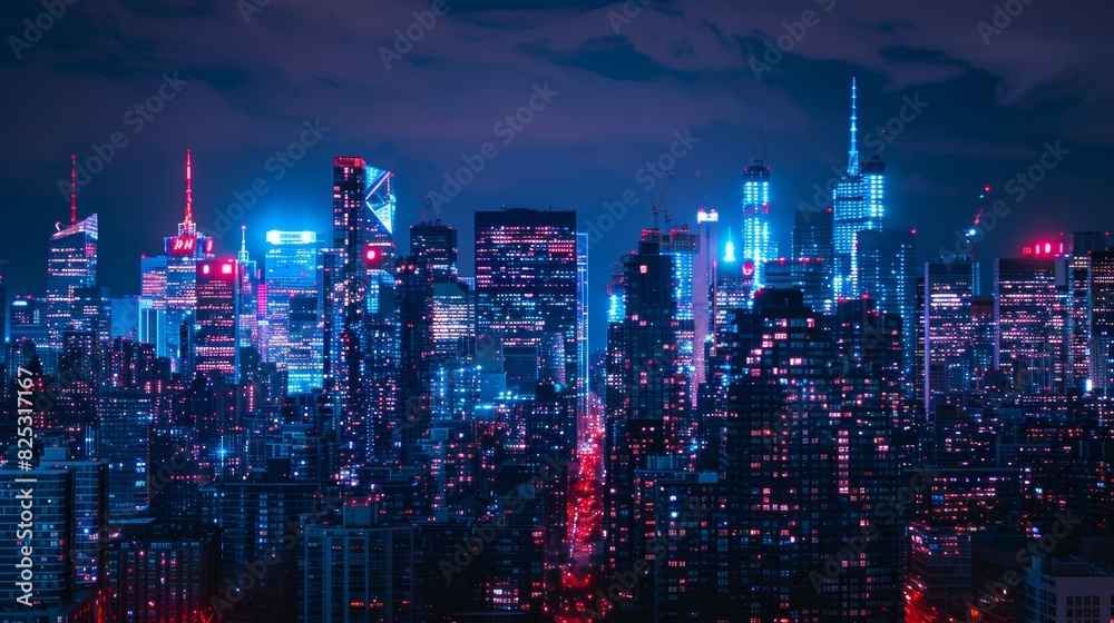Night cityscape of hong kong with neon lights and reflections