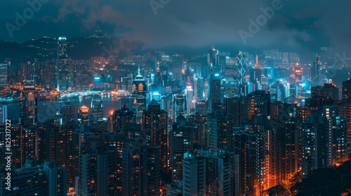 Night cityscape of hong kong for urban and technology themed designs