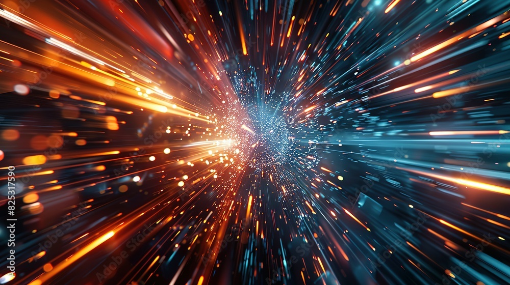 Abstract technology background showcasing high speed global data transfer, ultra-fast broadband connections, digital explosion, and cyber tech motion. Abstract technology background showcasing high speed global data transfer, ultra-fast broadband connections, digital explosion, and cyber tech motion.