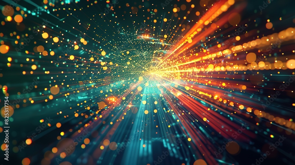 Fototapeta premium Abstract technology background showcasing high speed global data transfer, ultra-fast broadband connections, digital explosion, and cyber tech motion.