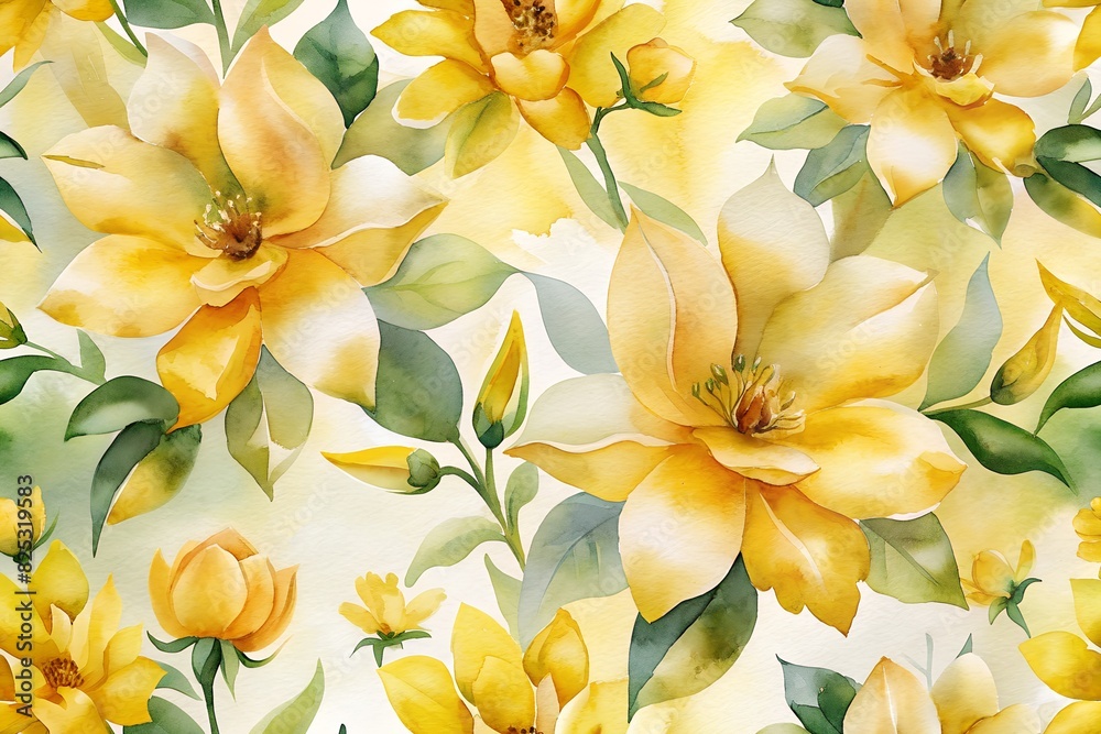 Obraz premium Beautiful watercolor background with yellow flowers
