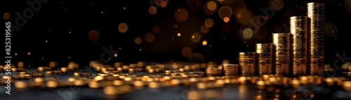 Golden coin stack on dark background photo