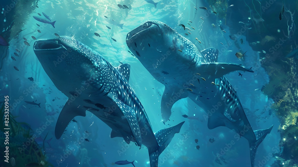 Fototapeta premium Underwater fish nature animal illustration water reef background.