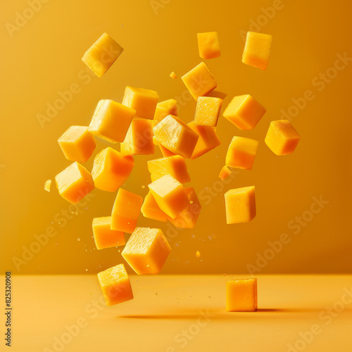 colorful cubes close up of Mango jelly cut into pieces, generative ai