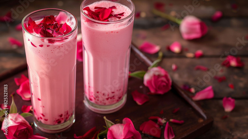 Delicie-se com bebidas românticas do Dia dos Namorados de diferentes regiões da Índia, como o perfumado Rose Milk, o refrescante Rose Shake e o Gulab Shake adornado com pétalas de rosa photo