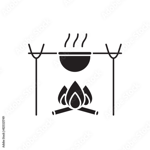 Campfire and kettle icon design, isolated on white background, vector illustration