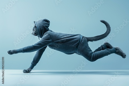 Captivating Image of a Cat in Athletic Pose Wearing a Hoodie