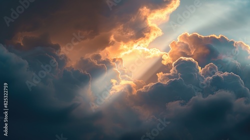 Sunshine peeping through a cloud photo