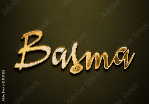 Old gold text effect of Arabic name Basma with 3D glossy style Mockup. photo