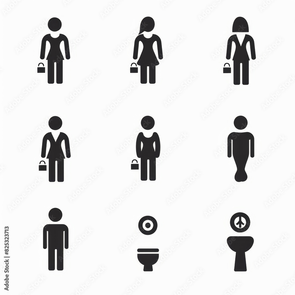 Stickers of people stuck in front of the bathroom, generative ai Stickers of people stuck in front of the bathroom, generative ai
