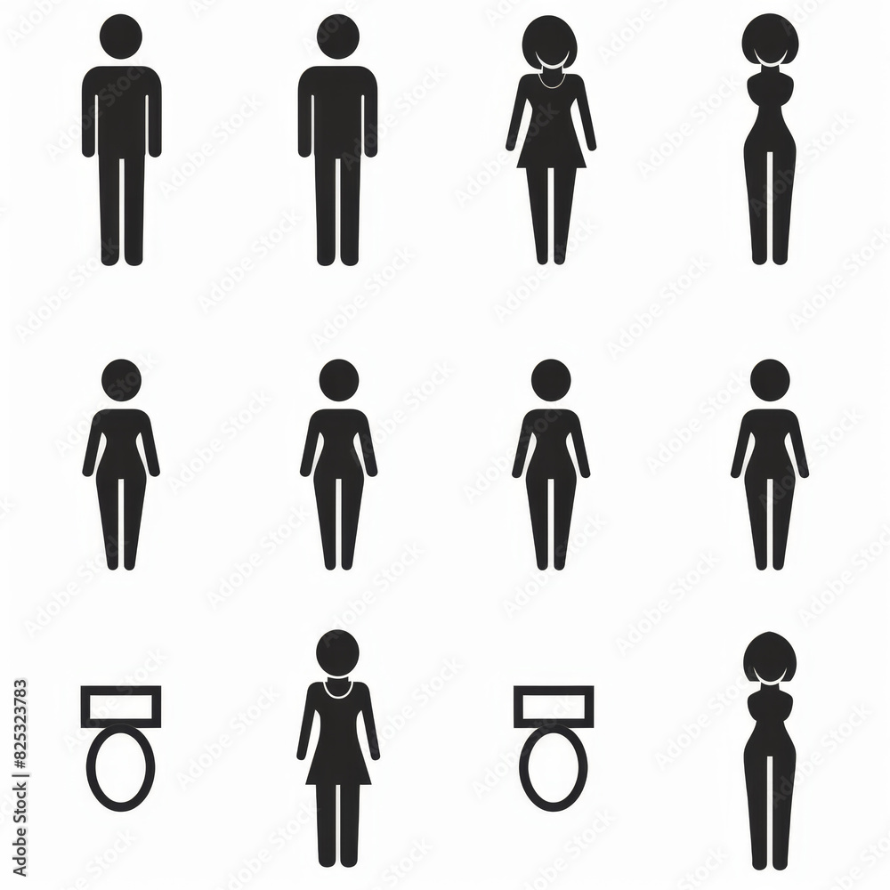Stickers of people stuck in front of the bathroom, generative ai Stickers of people stuck in front of the bathroom, generative ai