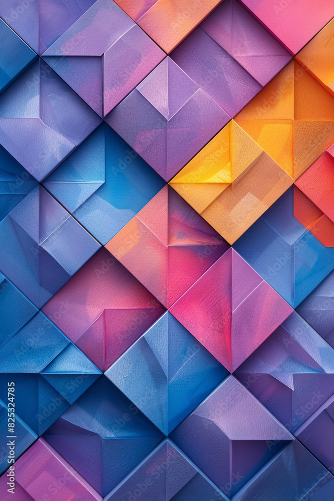 Obraz premium Abstract isometric background with alternating triangles and diamonds, creating a 3D effect,