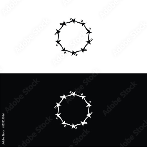 Black and white vector icon logo . Circle silhouette design