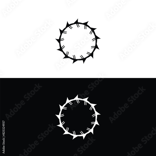 Black and white vector icon logo . Circle silhouette design