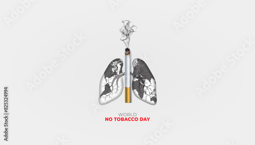 Cigarette, lung, with world map vector illustration for world no anti Tobacco Day creative. Stop smoking, Quit Tobacco poster design.