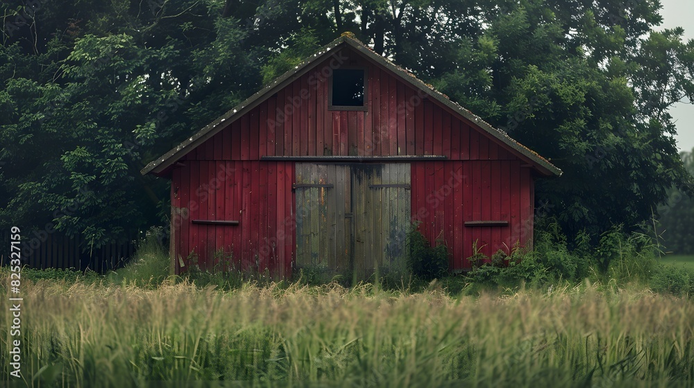 Rustic old barn surrounded by grassland and forest landscape. Rustic old barn surrounded by grassland and forest landscape.