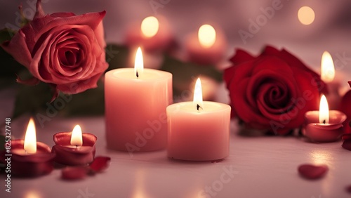Romantic environment with candle and rose