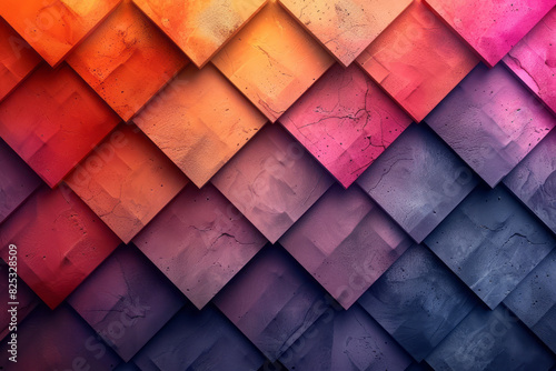 Seamless isometric pattern of staggered rhombuses in a gradient of warm colors,