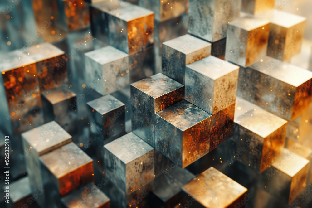Abstract isometric background featuring floating rhombuses in neutral shades, Abstract isometric background featuring floating rhombuses in neutral shades,