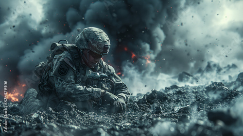 A soldier collapses after the explosion,generative ai photo