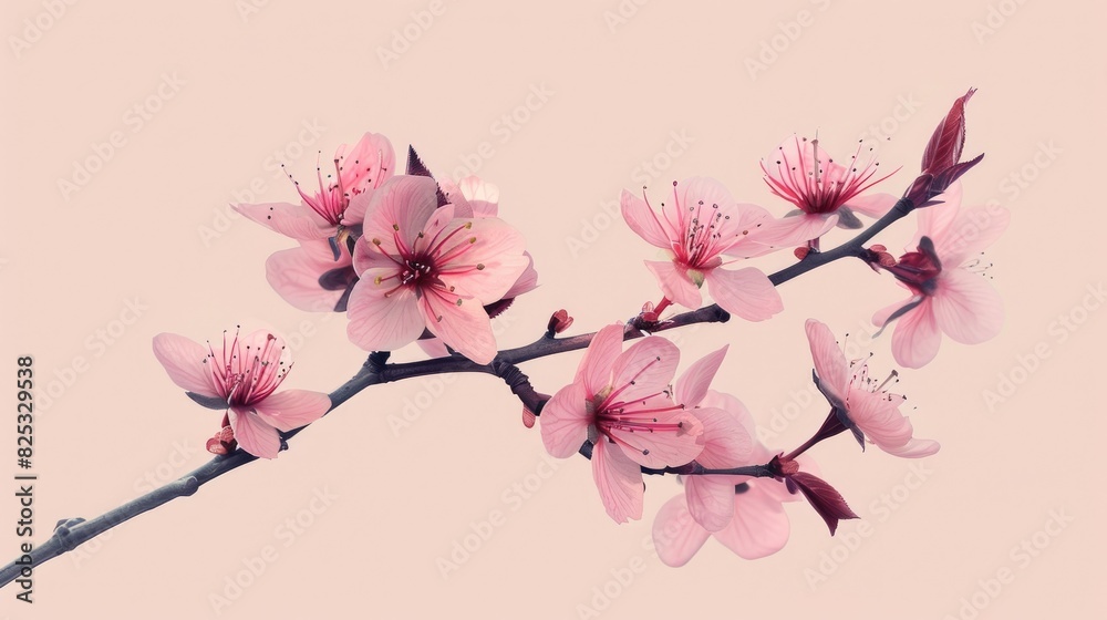 A pink cherry branch in bloom A pink cherry branch in bloom