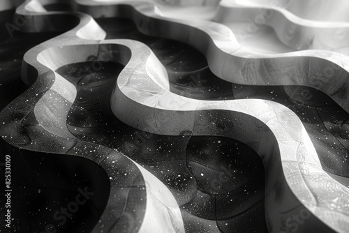 Abstract isometric background with tessellating curved lines in monochrome shades, photo