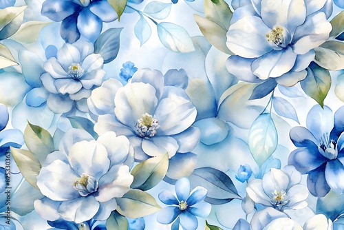 Elegant watercolor blue blossoms
