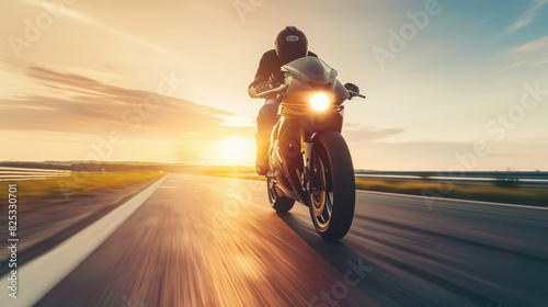 Motorcycle rider riding on the highway road
