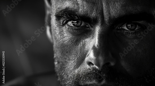 intense black and white male portrait rugged features harsh contrast emotional depth fine art photography