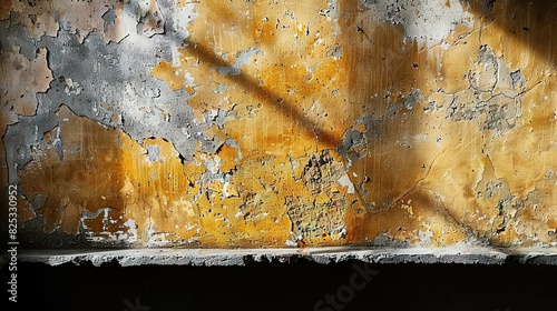   A photo captures a wall with peeling paint and a feline perched on the windowsill photo