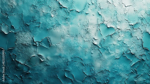   A close-up of a blue wall with paint peeling on both sides photo