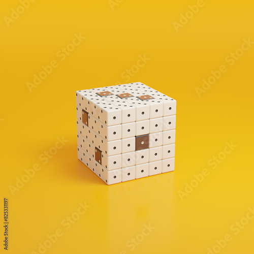 Dice made up of many dice on yellow background. 3d illustration. photo