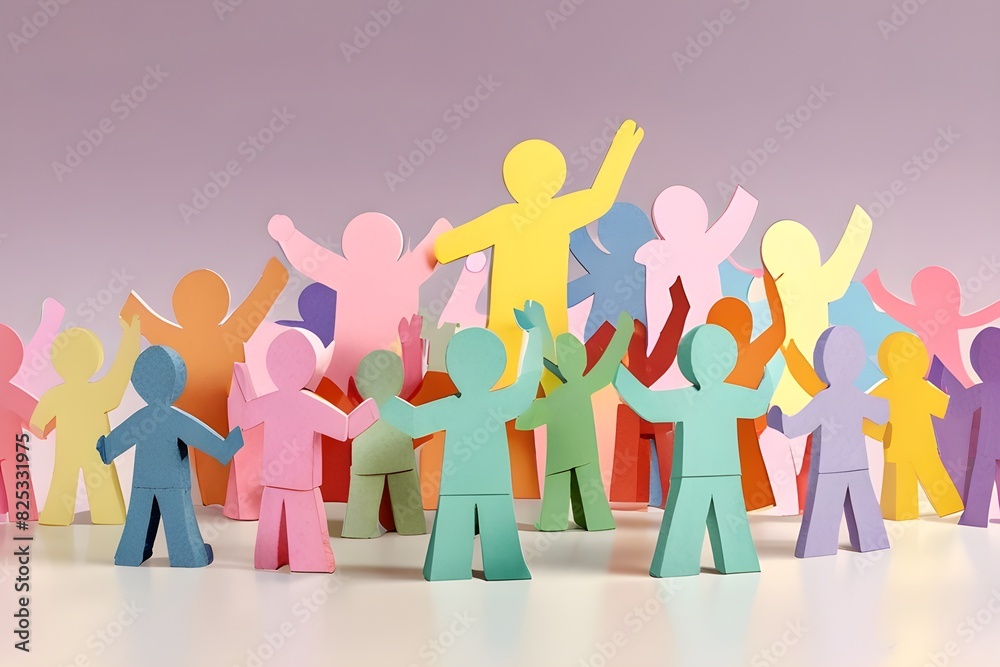 Paper people figures in a pastel world. Teamwork, collaboration, community. Generative AI Paper people figures in a pastel world. Teamwork, collaboration, community. Generative AI