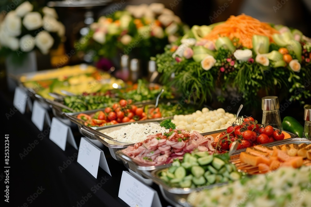 Luxurious buffet with a variety of fresh vegetables, cold cuts, and condiments