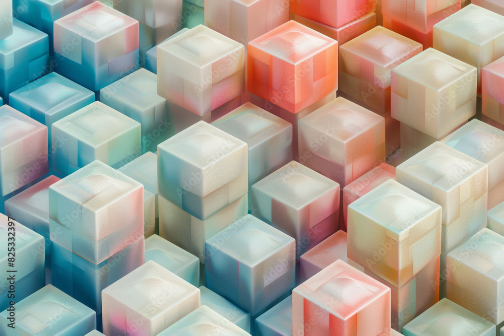 Seamless isometric pattern of interconnected cubes in soft pastel colors, Seamless isometric pattern of interconnected cubes in soft pastel colors,
