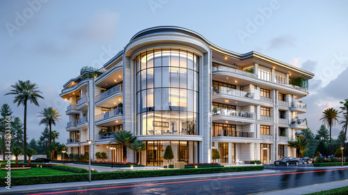 Wallpaper Mural Contemporary Suburban Luxury: Elegant Residential Architecture in a Wealthy Urban Area with Curved Design Elements and Large Windows Wallpaper Digital Art Poster Brainstorming Map Magazine Background  Torontodigital.ca