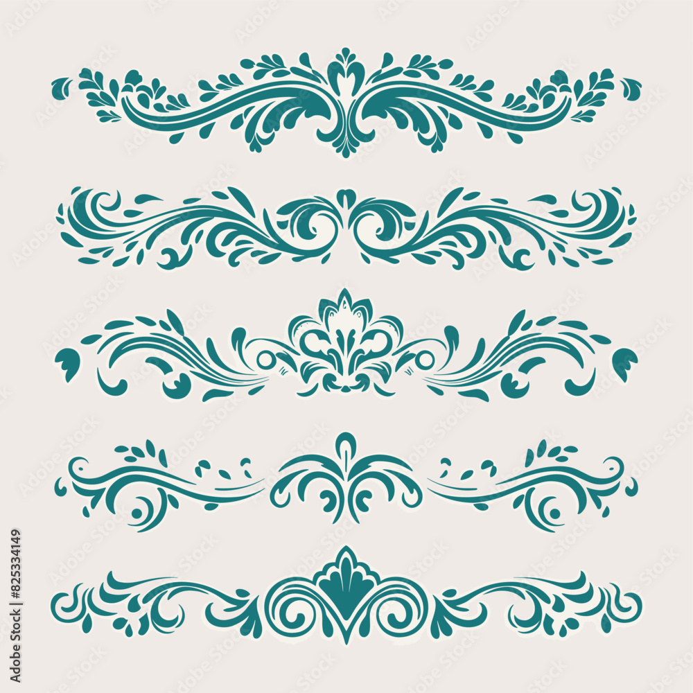 Aquamarine color vintage intricate design ornate elements decorative, swirls, borders