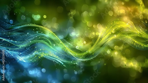  a wave of light on a solid green, blue, and yellow background