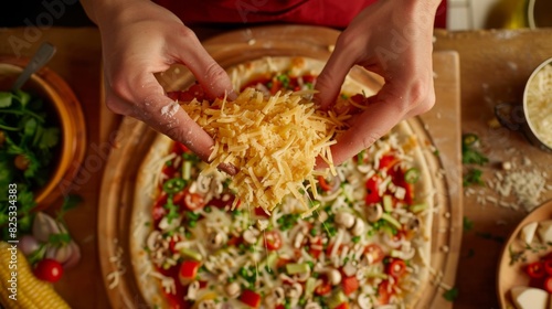 The hands preparing pizza photo