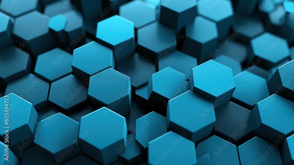 A batch of blue-colored cubes arranged in the form of hexagonal cubes against a dark backdrop A batch of blue-colored cubes arranged in the form of hexagonal cubes against a dark backdrop