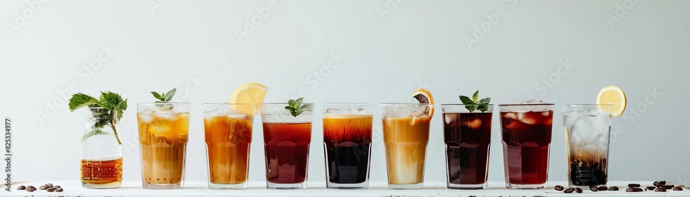 adults managing a cold brew coffee stand with various flavor options, energizing summer drink, isolated white background, copy space adults managing a cold brew coffee stand with various flavor options, energizing summer drink, isolated white background, copy space