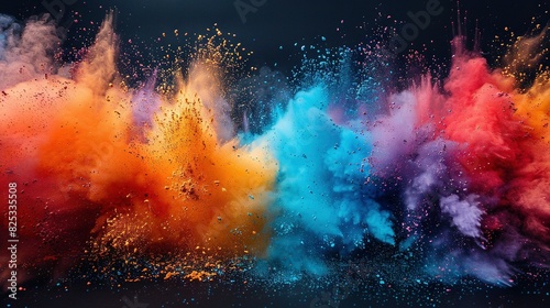   Multicolored cloud of smoke on black background with light centerpiece photo