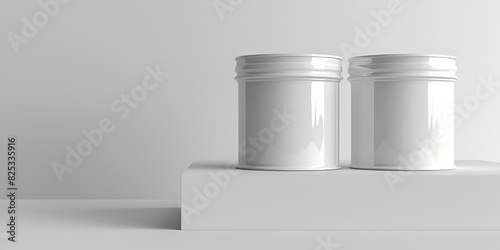 Three vector 3d realistic blank white black metal tin can with lid canned food potato chips packaging set photo