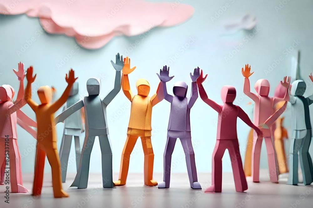 Paper people figures in a pastel world. Teamwork, collaboration, community. Generative AI Paper people figures in a pastel world. Teamwork, collaboration, community. Generative AI