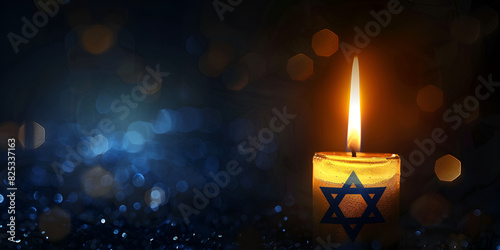 Happy hanukkah card with nice and creative symbols and gold paper cut style on color background photo